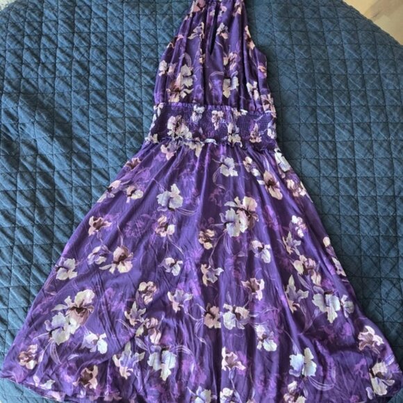 White House Black Market purple floral burnout midi halter dress. Size 10 - Picture 3 of 5